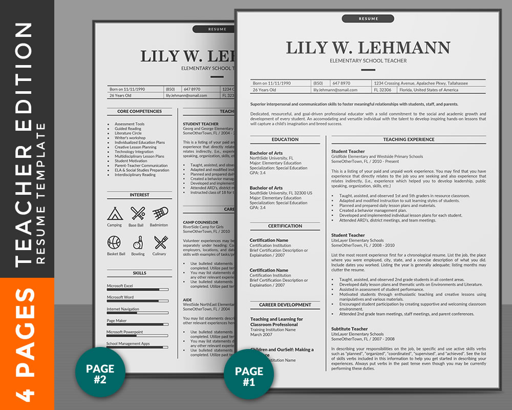professional and simple teacher resume template 107